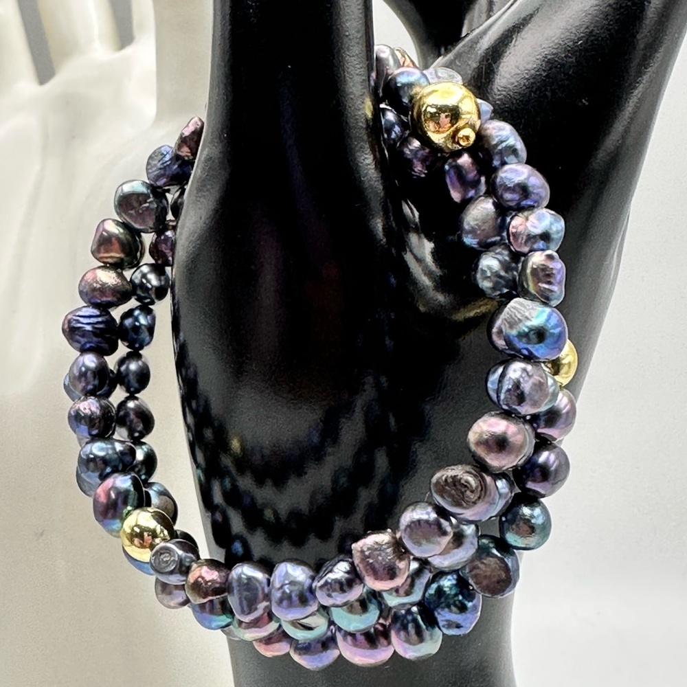 GREY FRESHWATER PEARL  NATURAL BRACELET diameter 6cm - Picture 3 of 6